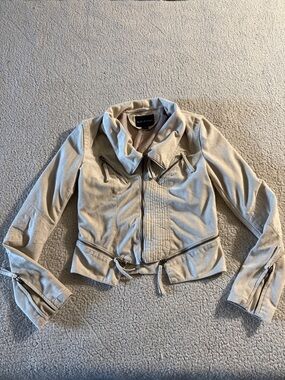 Solemio Cream Vegan Leather Asymmetrical Zip Jacket Size Small